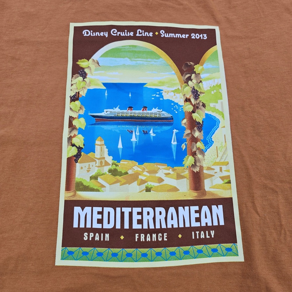 Disney Cruise Line T-Shirt MENS 2XL Orange Mediterranean Summer 2013 Graphic Tee